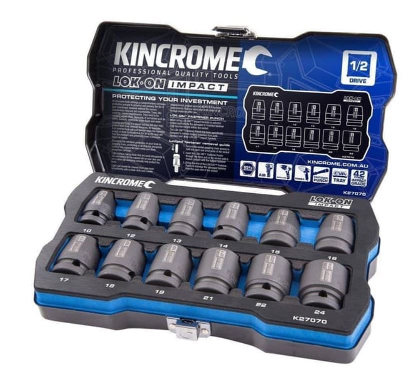 Kincrome Lok-On Impact Socket Set 12 Piece 1/2" Drive Met K27070 socket Kincrome