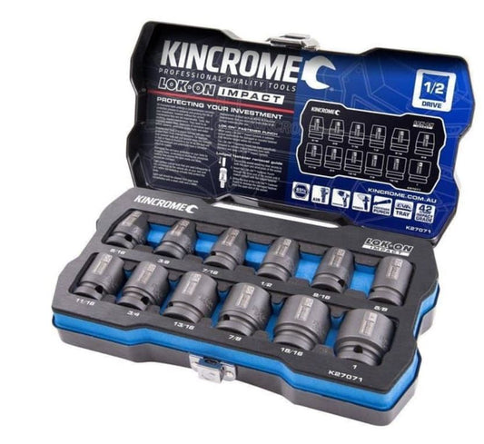 Kincrome Lok-On- Impact Socket Set 12 Piece 1/2" Drive IMP K27071 socket Kincrome