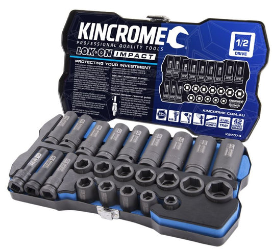 Kincrome LOK-ON Impact Socket Set 24 Piece 1/2" Drive K27074 socket Kincrome