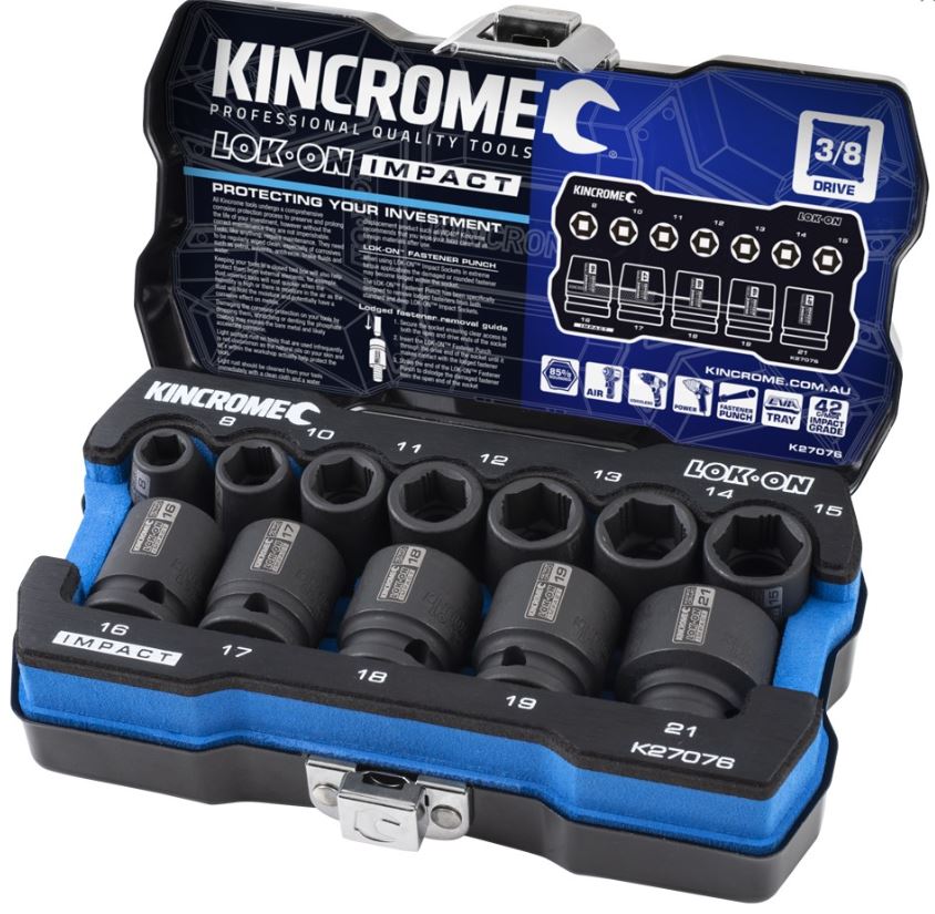 Kincrome LOK-ON Impact Socket Set 12 Piece 3/8" Drive – Metric K27076 socket Kincrome