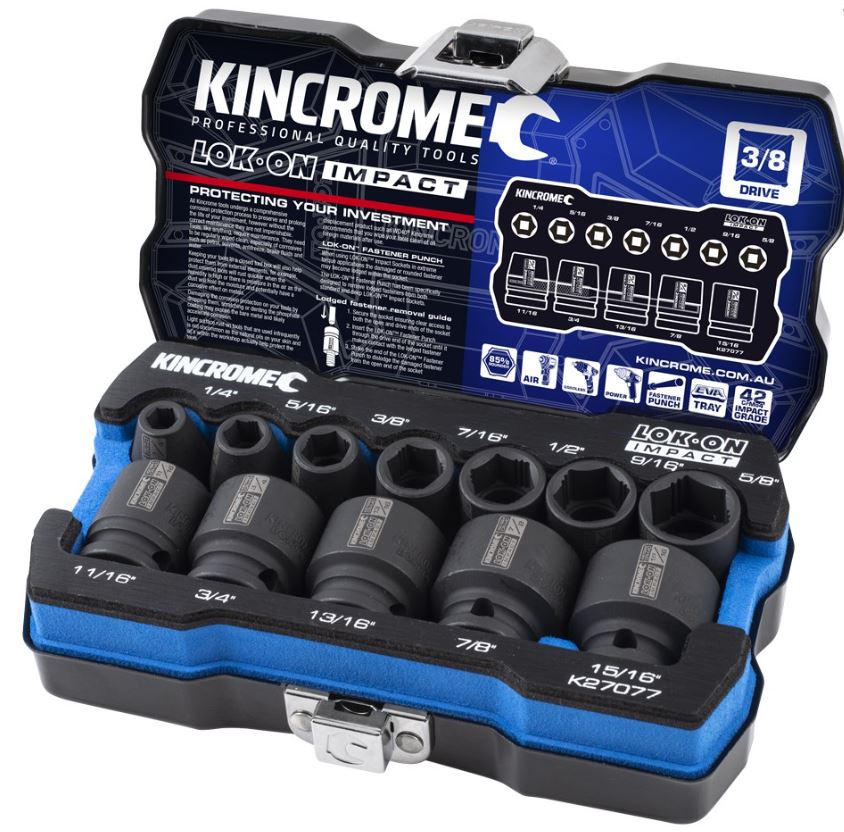 Kincrome LOK-ON Impact Socket Set 12 Piece 3/8" Drive – Imperial K27077 socket Kincrome