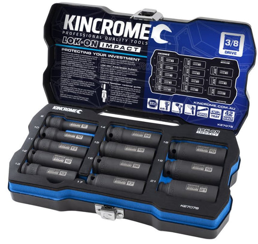 Kincrome LOK-ON Deep Impact Socket Set 12 Piece 3/8" Drive – Metric K27078 socket Kincrome