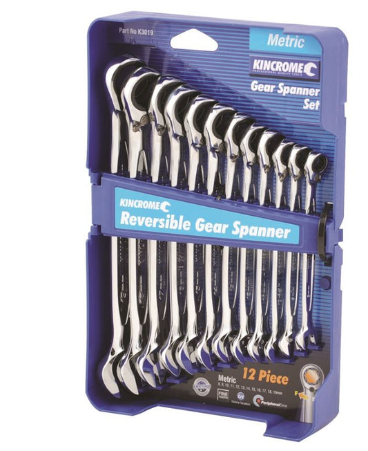 Kincrome Reversible Gear Spanner Set 12 Piece Metric K3019 Spanner Kincrome