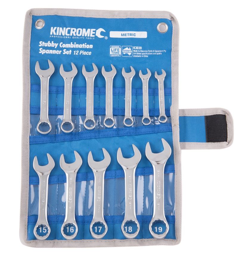 Kincrome Stubby Combination Spanner Set 12 Piece Metric K3039 Spanner Kincrome