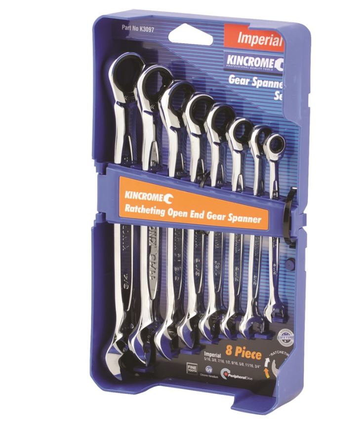 Kincrome Ratcheting Open End Gear Spanner Set 8 Piece – Imperial K3097 Spanner Kincrome