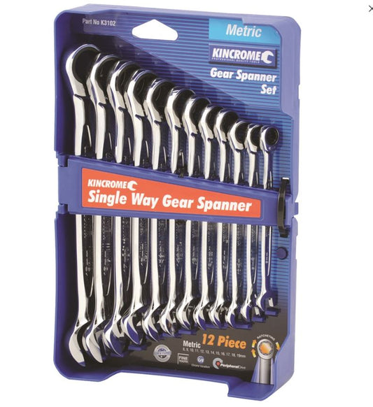 Kincrome Single Way Gear Spanner Set 12 Piece Metric K3102 Spanner Kincrome