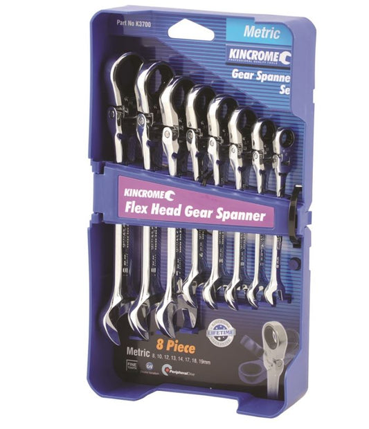 Kincrome Flex Head Gear Spanner Set 8 Piece Metric K3700 Spanner Kincrome