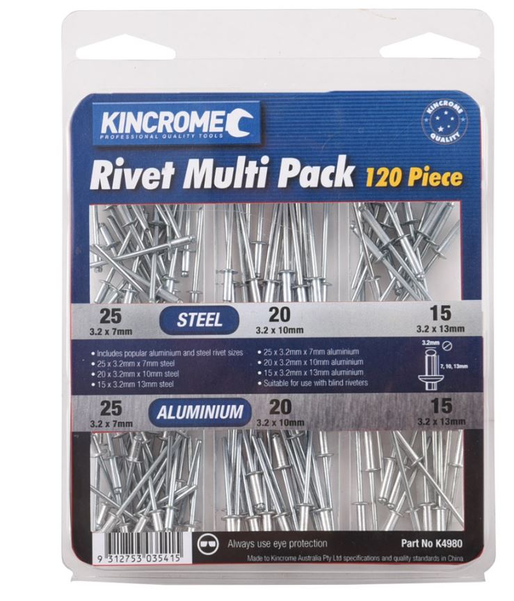 Kincrome Rivet Multi Pack 120 Piece K4980 Riveter Kincrome