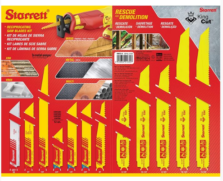 Starrett 12 x Reciprocating Bi Metal & Carbide Saw Blade Pack KRB12-A Blades Starrett