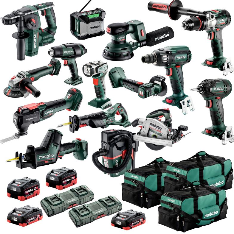 Metabo 18V 15 Piece Brushless Combo Mega Kit MET18MX15LB4HD455GU Pick Up In Store Drill Sets Metabo Power Tools