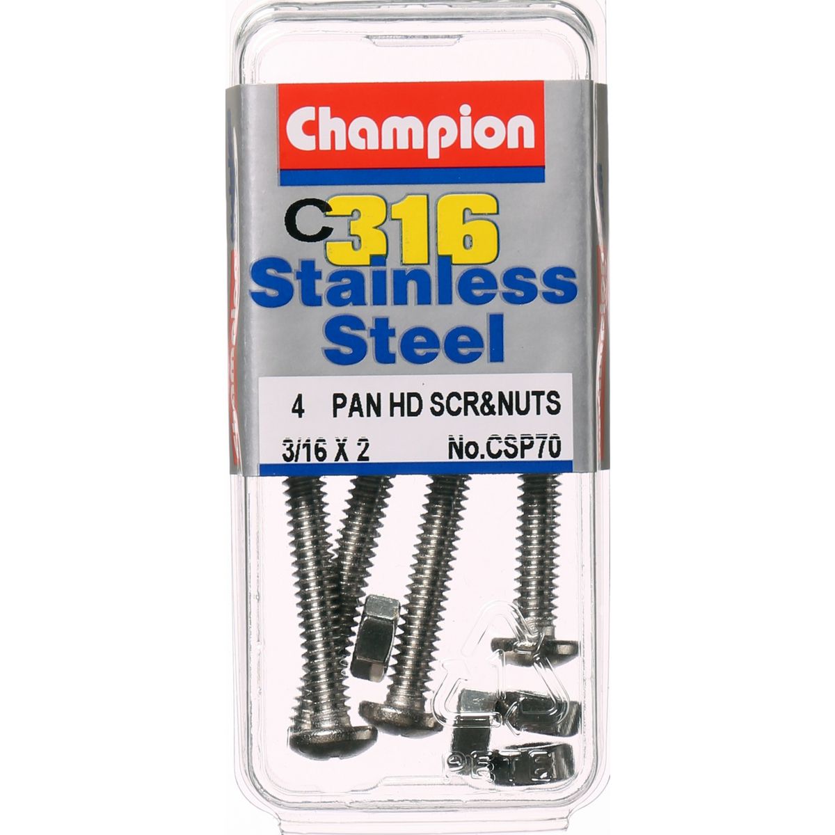 Champion Pan Head Screws and Nuts 3/16 “ x 2 “ CSP70 Screws and Nuts Champion