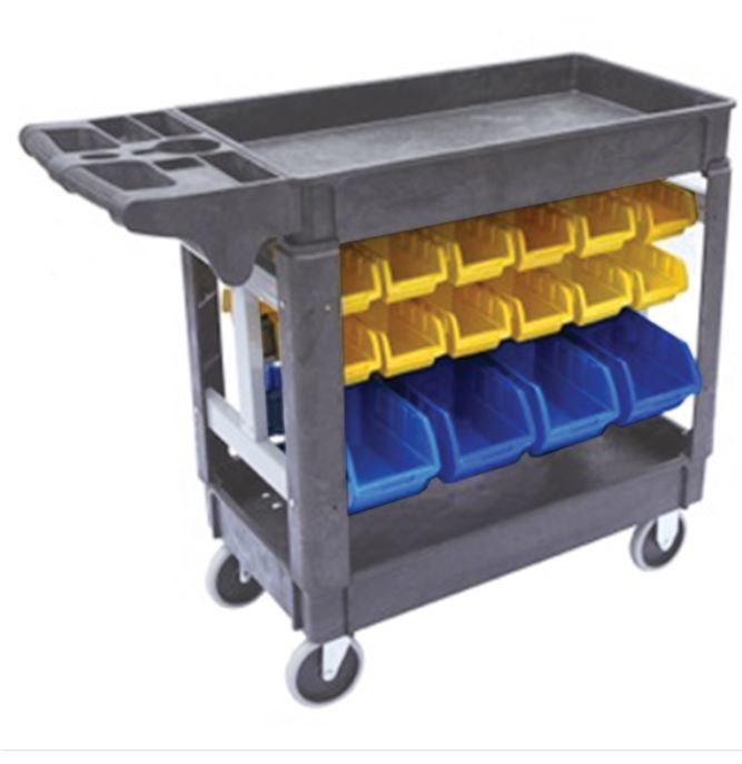 250kg 2 Shelf Trolley with Bin Parts 1185x650x855mm SPR006 Pick Up In Store Trolley Richmond Rolling Solutions