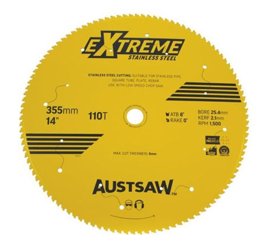 Austsaw Extreme Stainless Steel Blade 355mm x 25.4 x 110T SSBE355254110 saw blade Austsaw