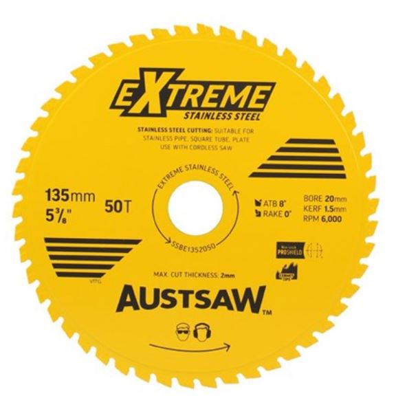 Austsaw Extreme Stainless Steel Blade 135mm x 20 x 50T SSBE1352050 saw blade Austsaw