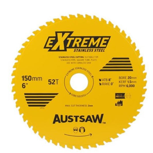 Austsaw Extreme Stainless Steel Blade 150mm x 20 x 52T SSBE1502052 saw blade Austsaw