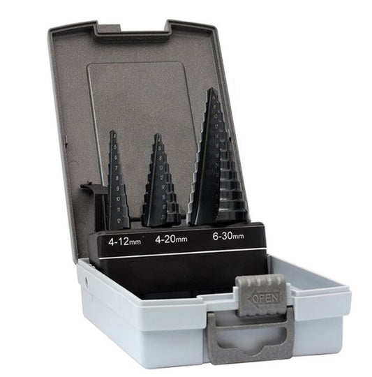 Alpha ThunderMax Step Drill Set Straight Flute 4-12,4-20,-6-30mm Metric Plastic Box STPSET3TM drill set Alpha