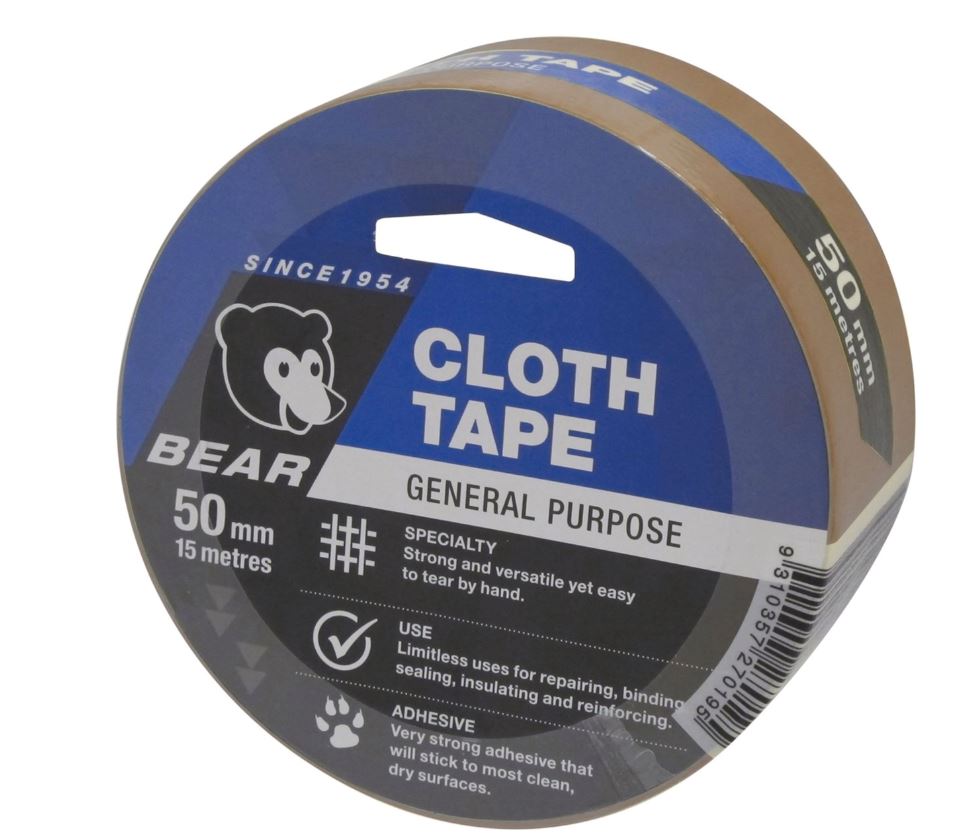 Bear General Purpose Cloth Tape 50mm X 15m Assorted Colours tape Bear