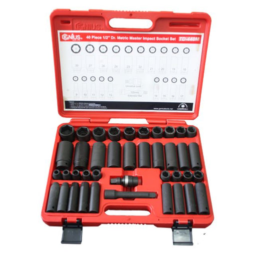 Genius 40 Pc 1/2″ Drive 9~30mm Master Impact Socket Set TD-440M Socket Set Genius