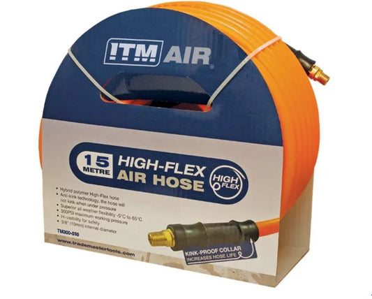 ITM Air Hose, 10mm (3/8") X 15m Hybrid Polymer Air Hose, Comes With Nitto Style Fittings TM300-315N Air Hose Reel ITM