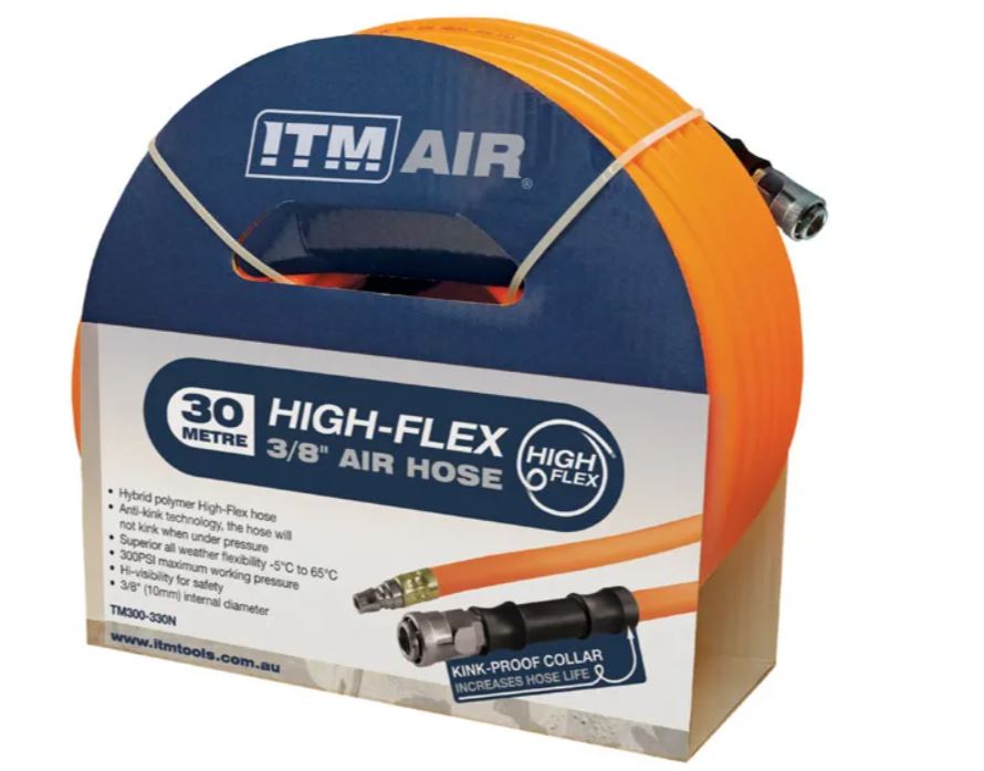 ITM Air Hose Air Hose, 10mm (3/8") X 30m Hybrid Polymer Air Hose, Comes With Nitto Style Fittings TM300-330N Air Hose Reel ITM