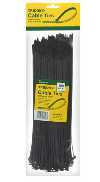 Tridon BLACK Cable Ties 250mm x 5mm PK 100 CT255BKCD Cable Ties Tridon