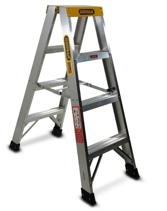 Gorilla 4-Step 1.2m 150kg 4FT Aluminium Double Sided Industrial Ladder SM004-I Pick Up In Store