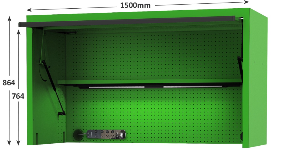 SP Tools 59" USA Sumo Series Wide Power Top Hutch - Shelf, Pegboard, Light - Green/Black SP44730G Pick Up In Store